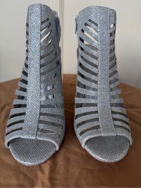 Glitter Strappy Peep-Toe High Heel Sandals - Silver